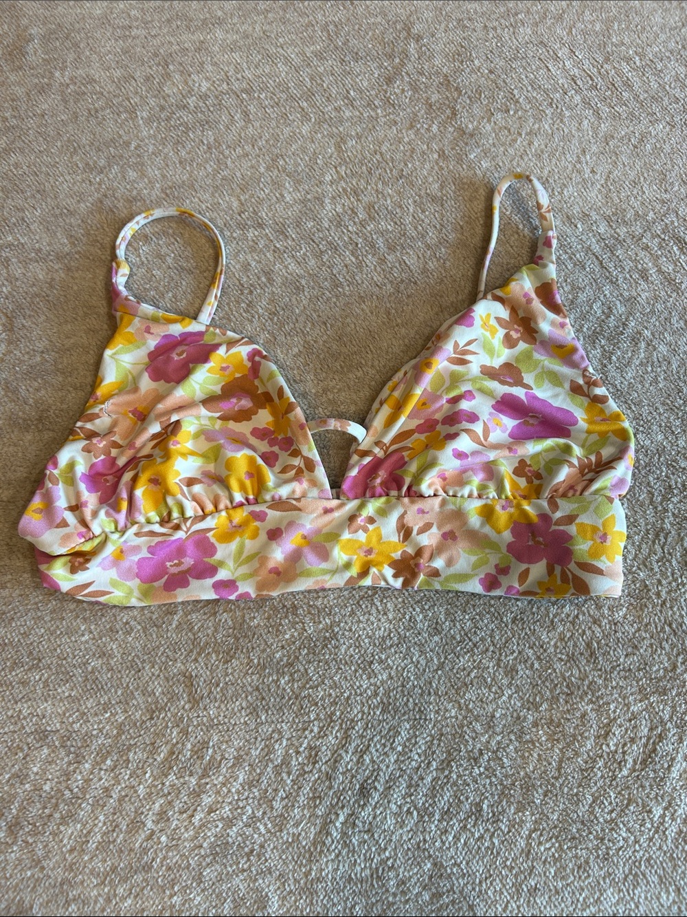 Billabong Floral Bikini Top in Pink, Yellow & Cream